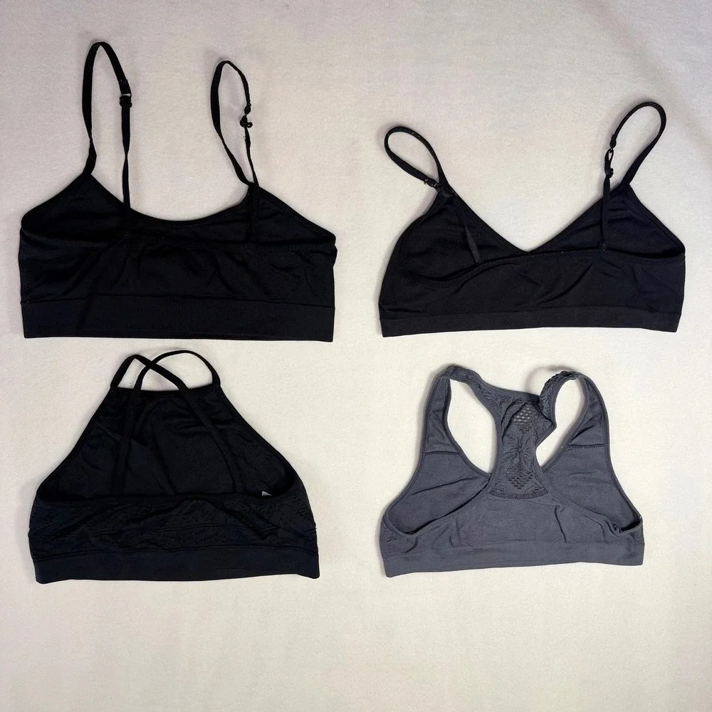 Girls Training Bra Lot of 4 Black/Grey Seamless Cami Racerback Halter Bralette